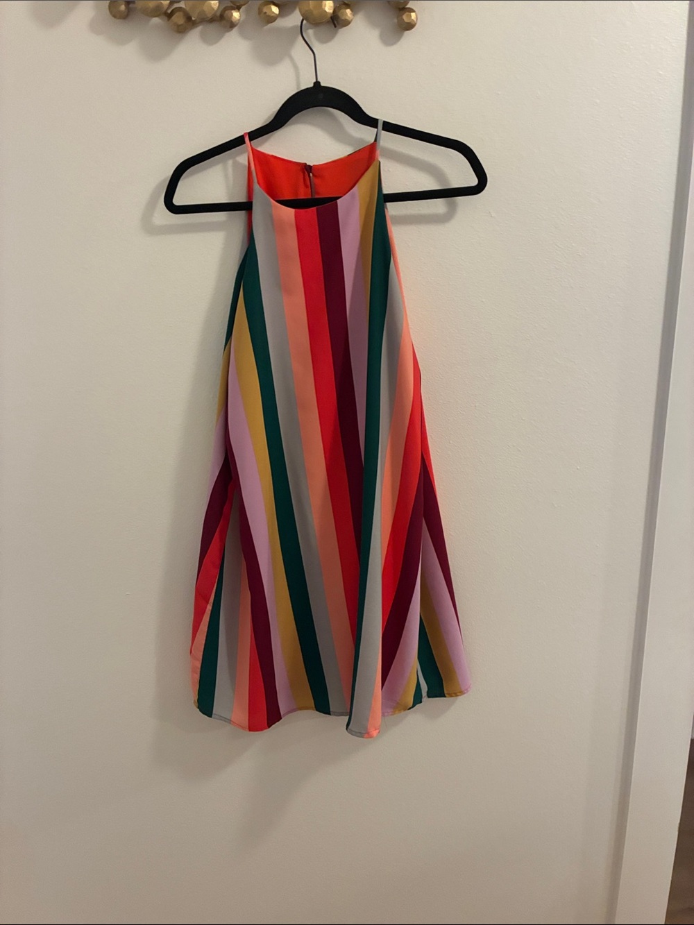 Striped Multicolor Halter Mini Dress - Vibrant Red & Pink Stripe